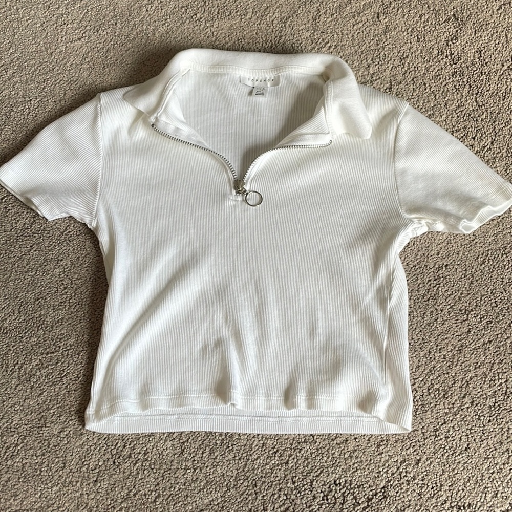 White Topshop Ribbed Polo Croptop